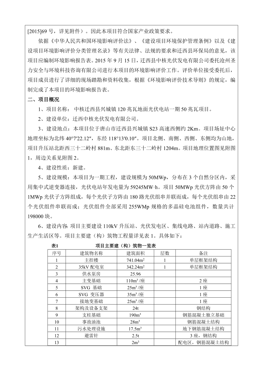 中核迁西县兴城镇120兆瓦地面光伏电站一期50兆瓦项目项目环境影响评价.doc_第2页