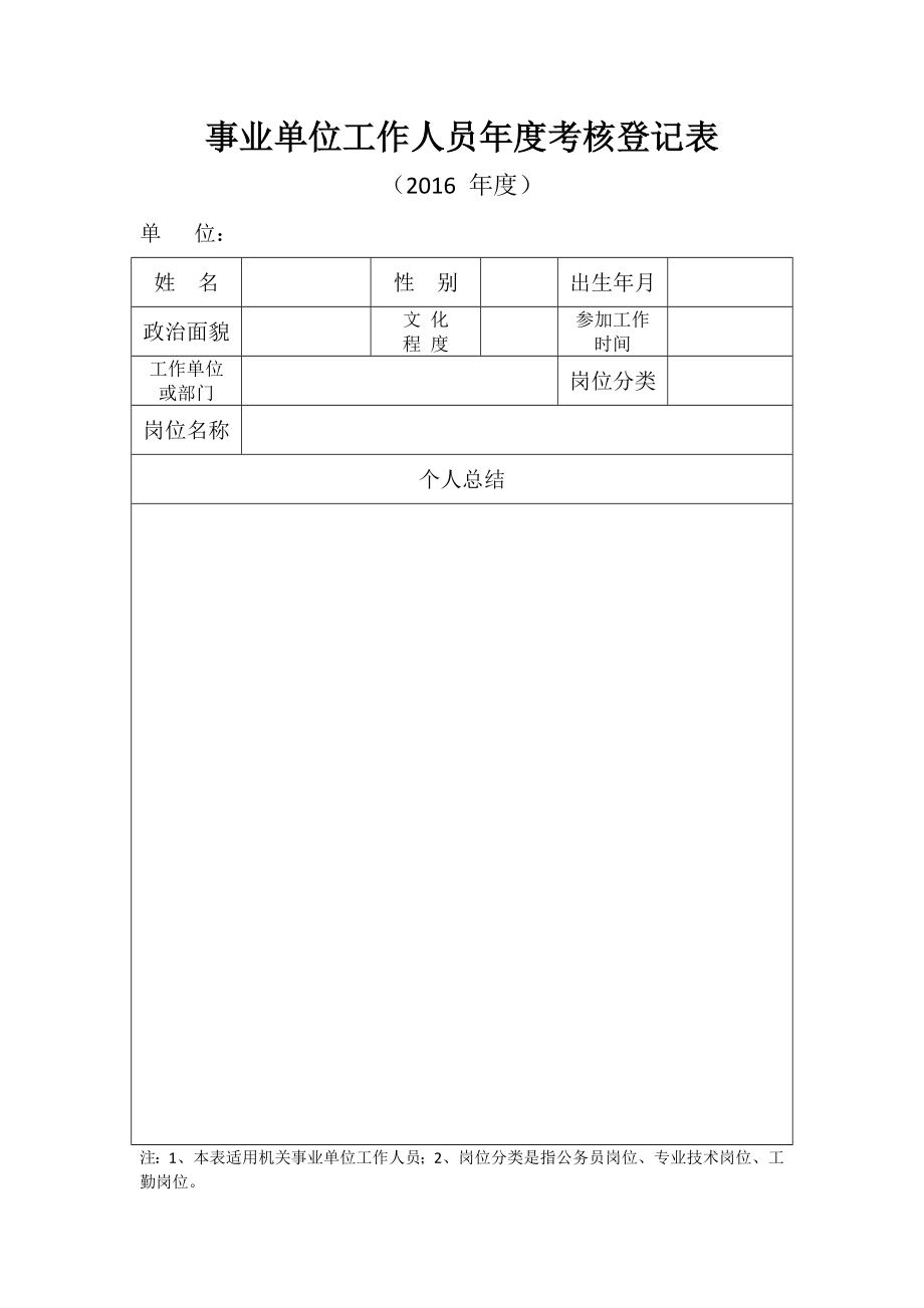 机关事业单位工作人员考核登记表.doc_第1页