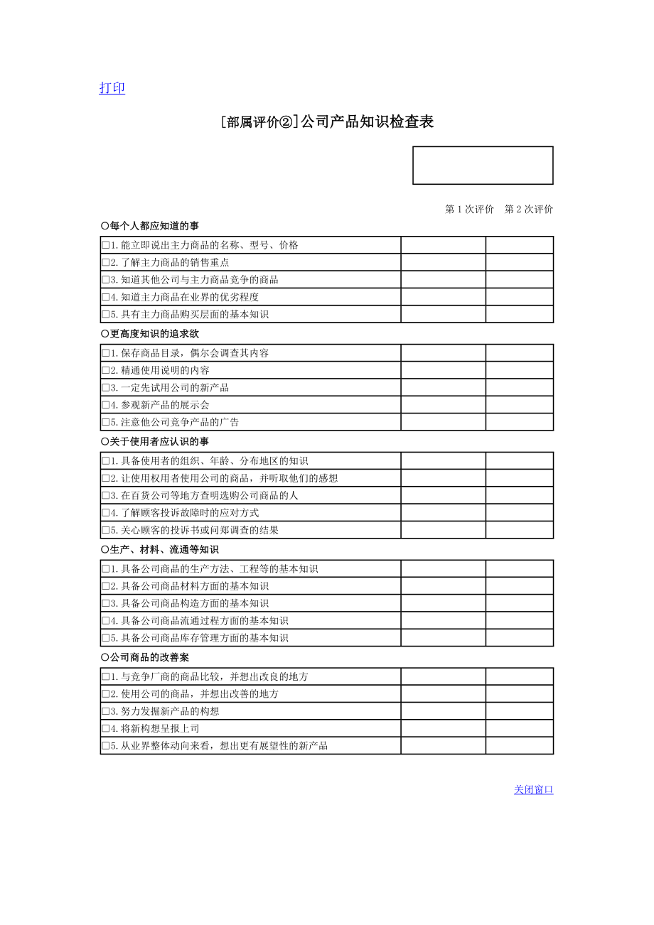 绩效考核表格大全 公司产品知识检查表.doc_第1页