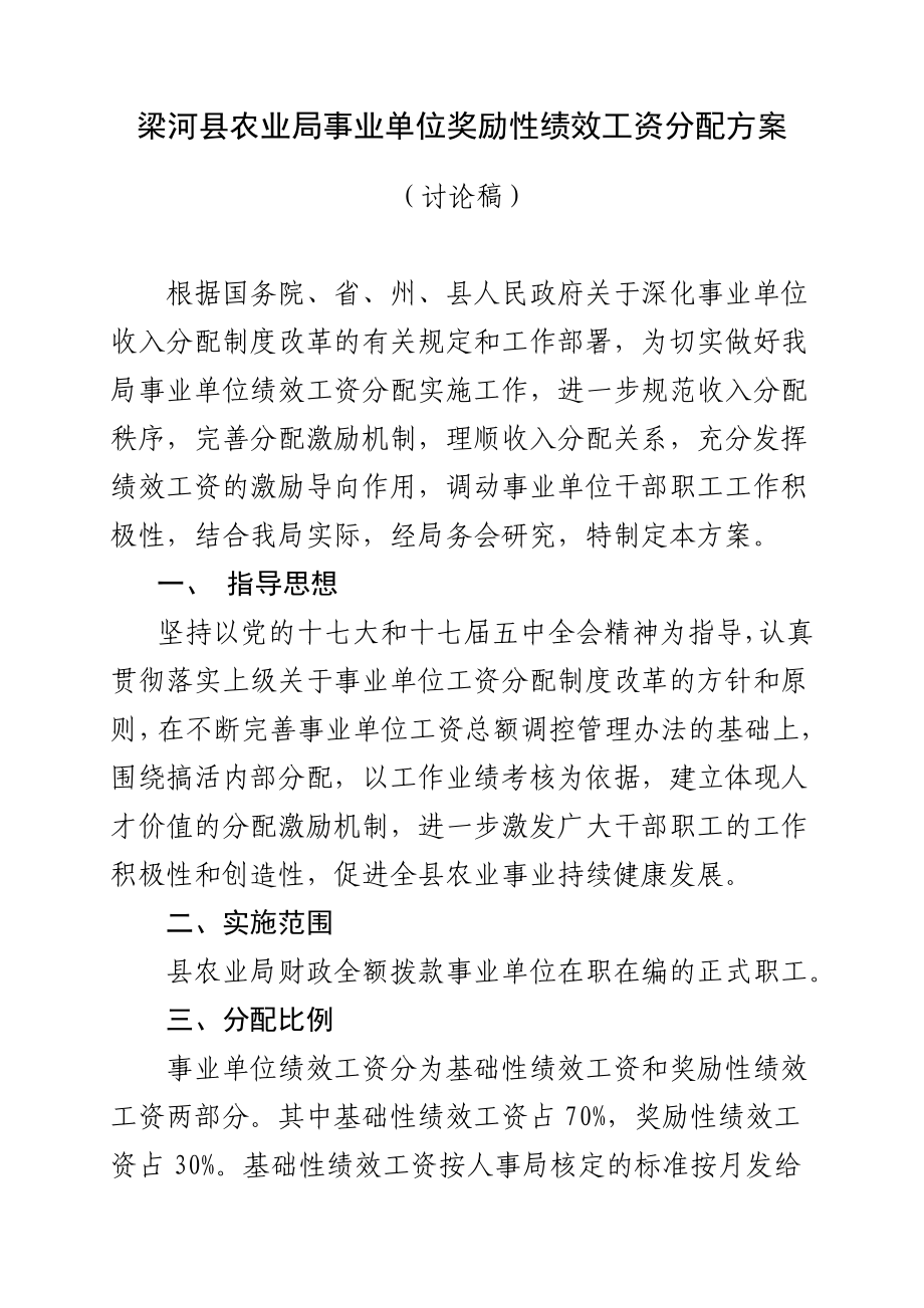 梁河县农业局事业单位奖励性绩效工资分配方案.doc_第1页