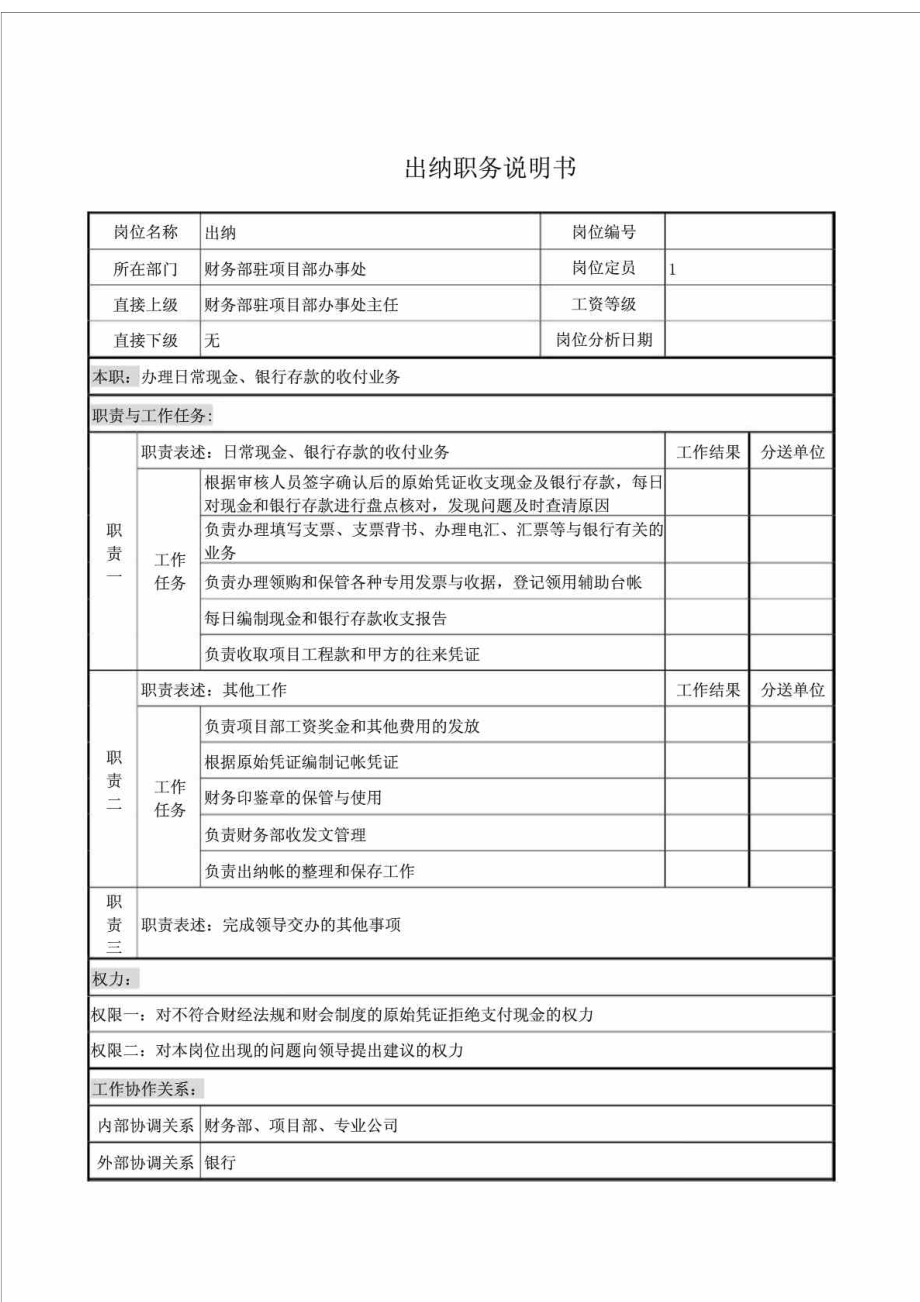 电力公司出纳岗位说明书.doc_第1页