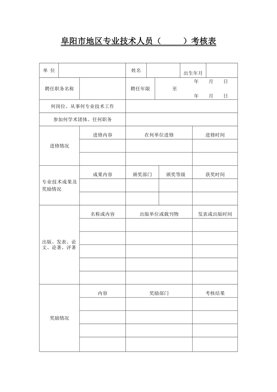 阜阳地区专业技术人员考核表.doc_第1页