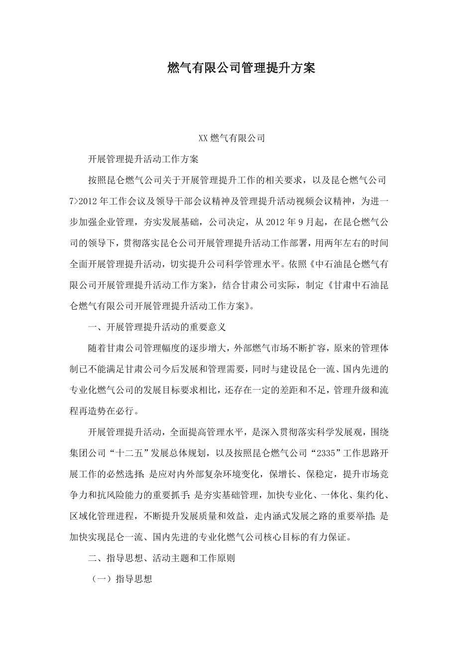 燃气有限公司管理提升方案(可编辑).doc_第1页