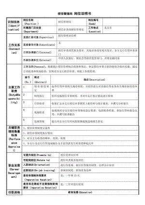 银行授信管理岗岗位说明书.doc