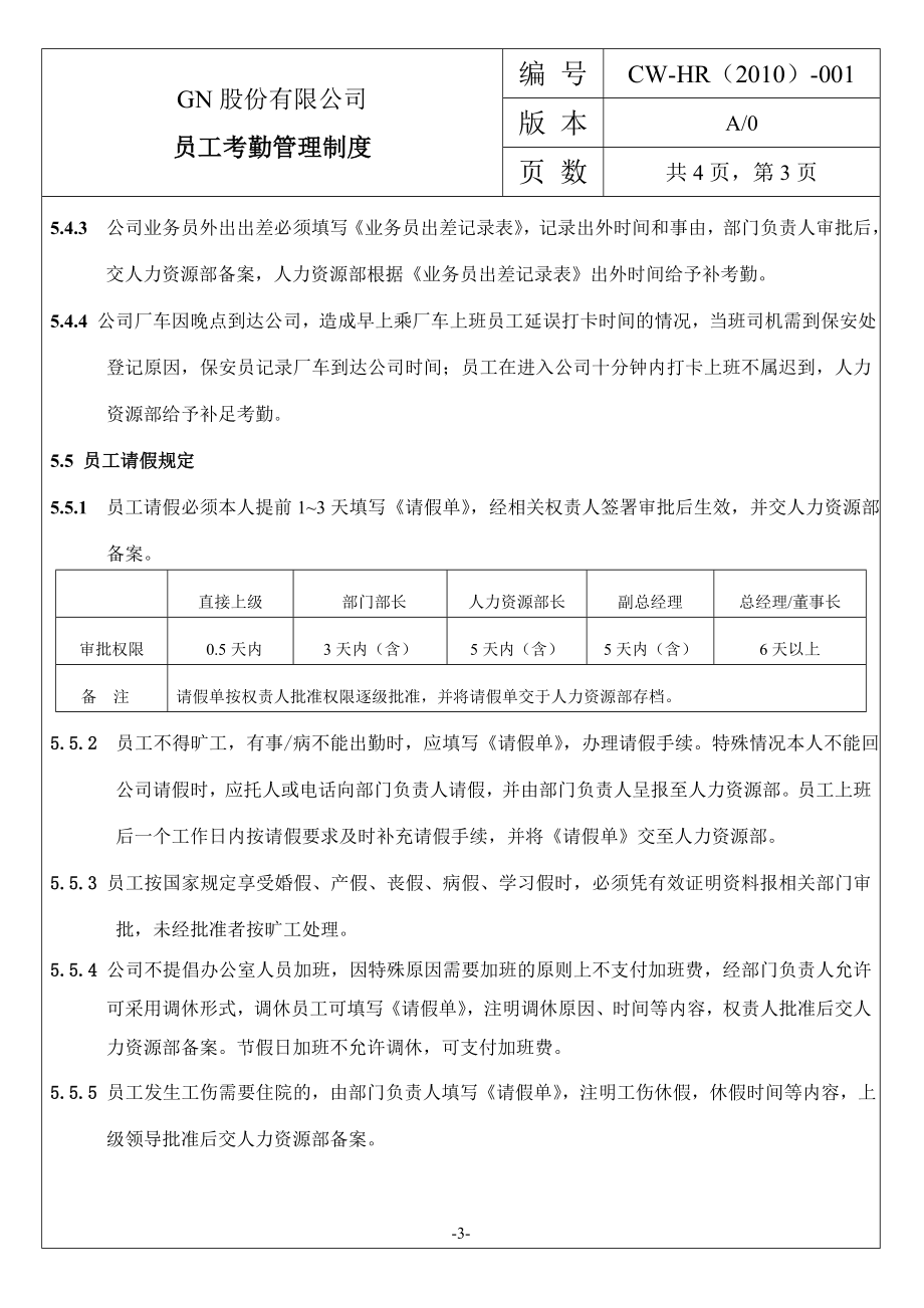 GN股份有限公司员工考勤管理制度.doc_第3页