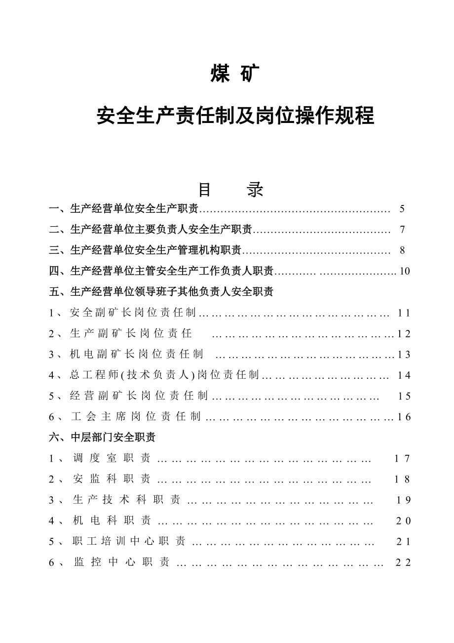 煤矿各岗位工种安全生产责任制度（样例）.doc_第1页