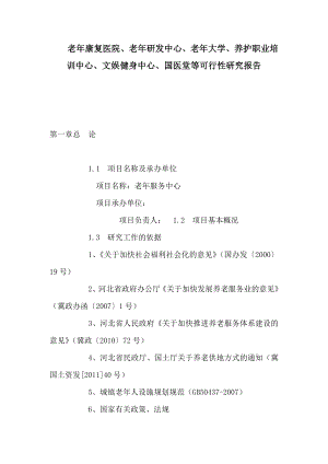 老康复医院、老研发中心、老大学、养护职业培训中心、文娱健身中心、国医堂等可行性研究报告（可编辑） .doc