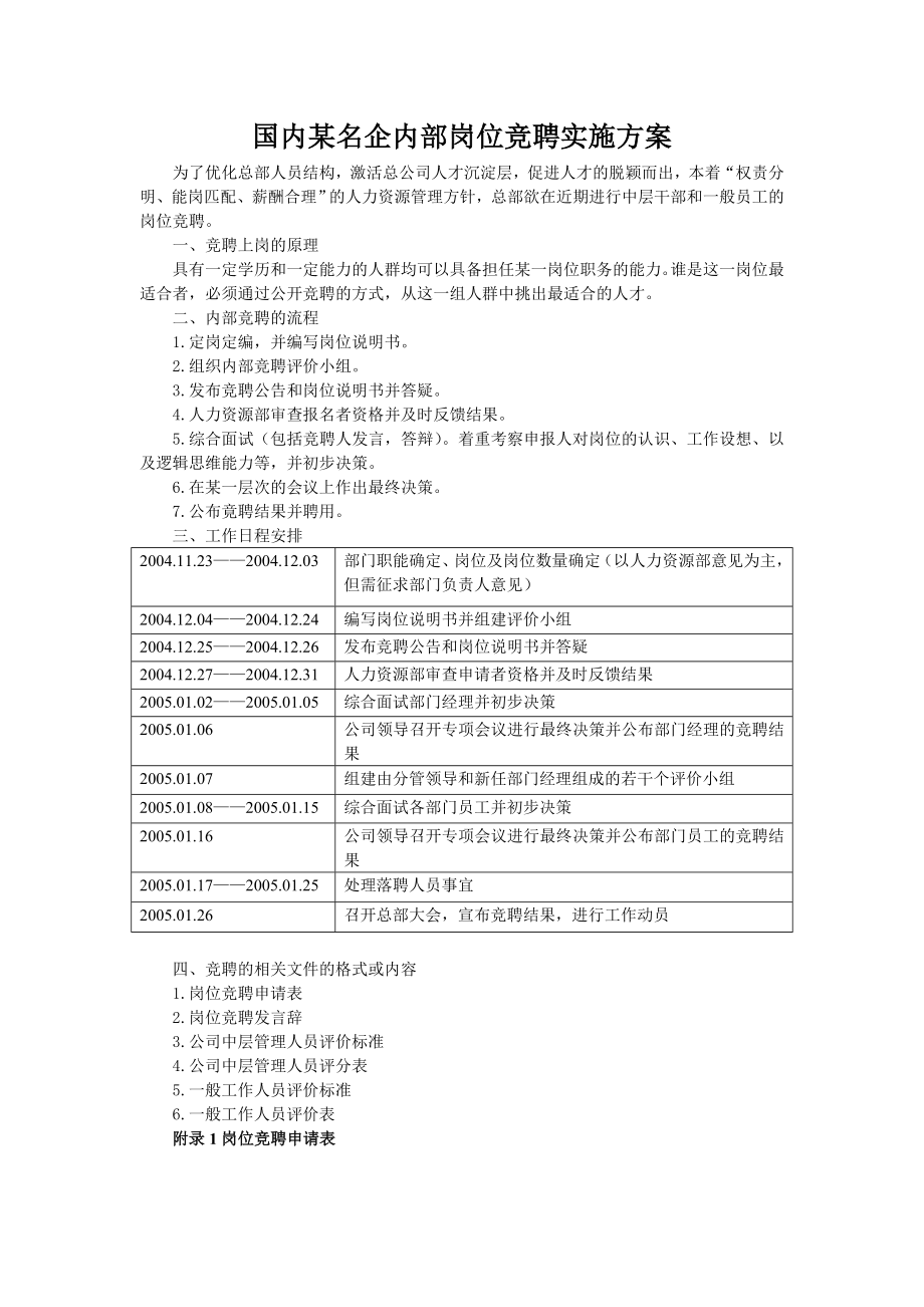 国内某名企内部岗位竞聘实施方案.doc_第1页