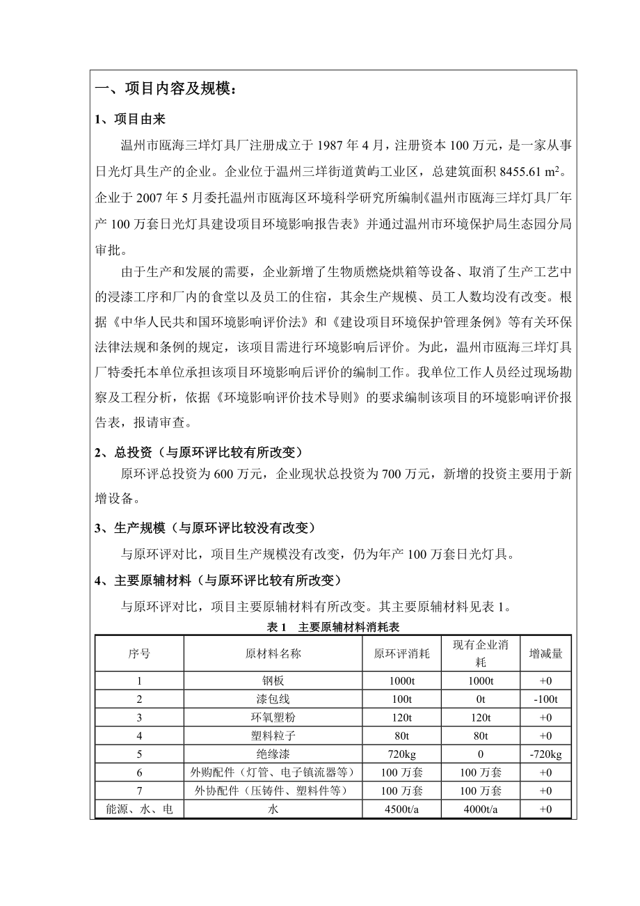 温州市瓯海三垟灯具厂产100万套日光灯具环境影响后评价报告书.doc_第2页