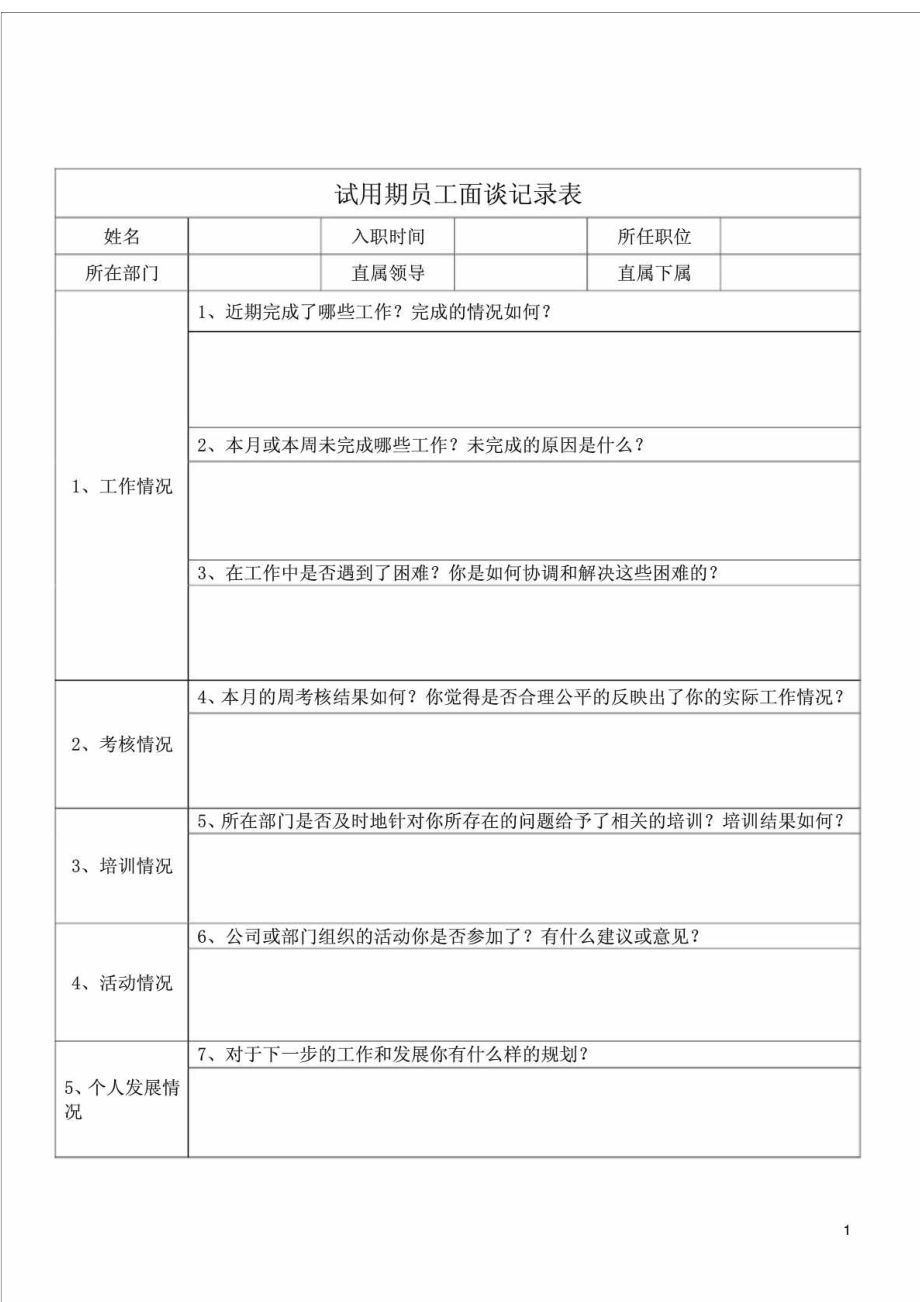 试用期员工面谈记录表.doc_第1页