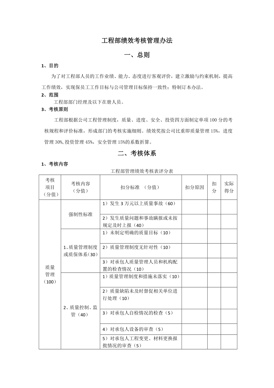 某公司工程部绩效考核管理办法.doc_第1页