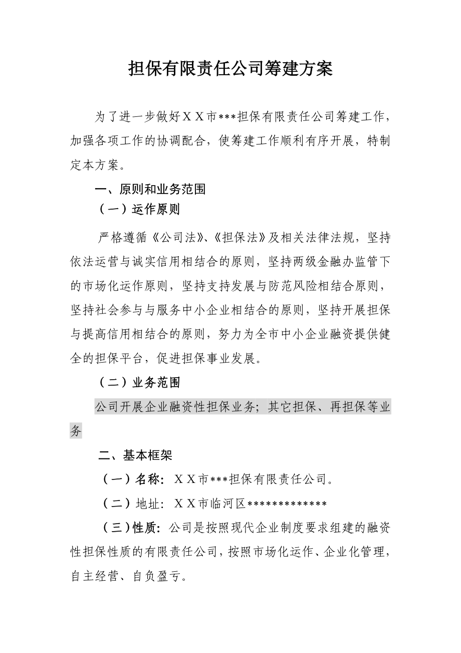 担保有限责任公司筹建方案.doc_第1页