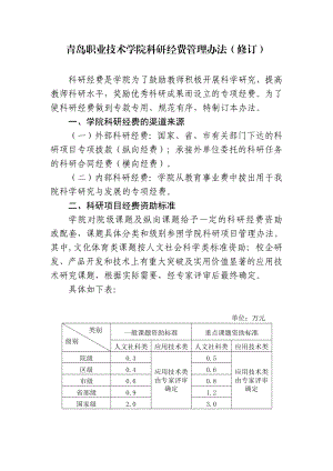 青岛职业技术学院科研经费管理办法（修订） .doc