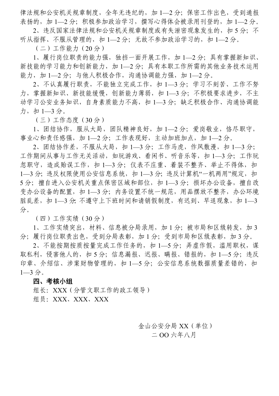 工作总结XXX单位文职人员考核细则.doc_第2页