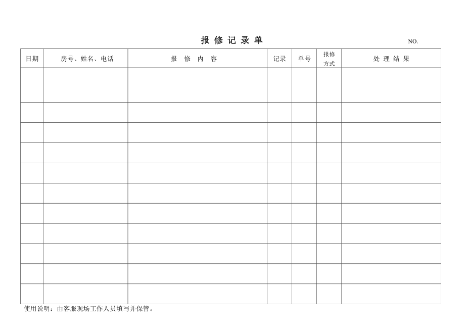 某房地产公司客服中心表格2.doc_第1页