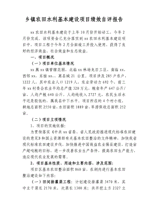 乡镇农田水利基本建设项目绩效自评报告.doc