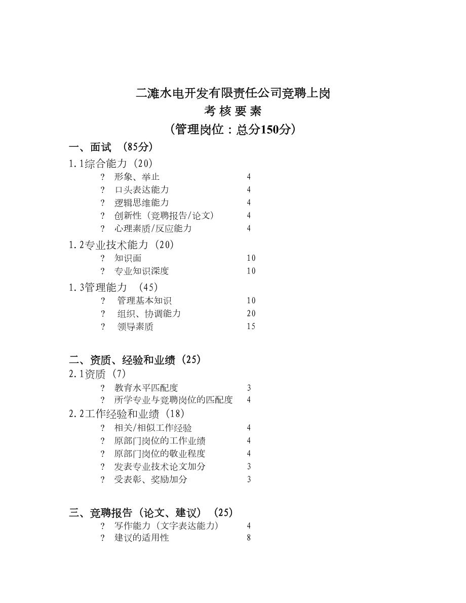 开发有限责任公司竞聘上岗考核要素.doc_第1页