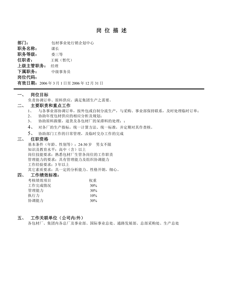 包材事业处岗位描述.doc_第1页