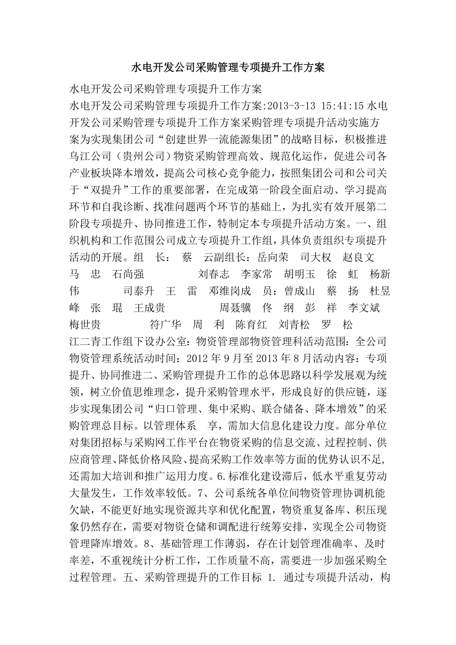 水电开发公司采购管理专项提升工作方案.doc_第1页