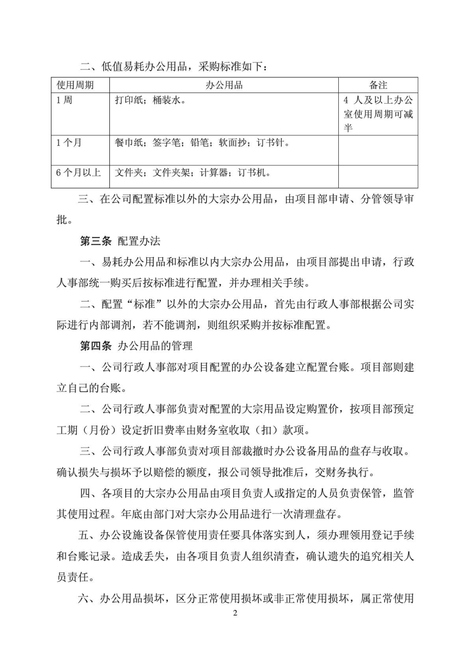 长沙嘉华建筑公司项目部办公设备办公用品管理办法(配置....doc_第2页