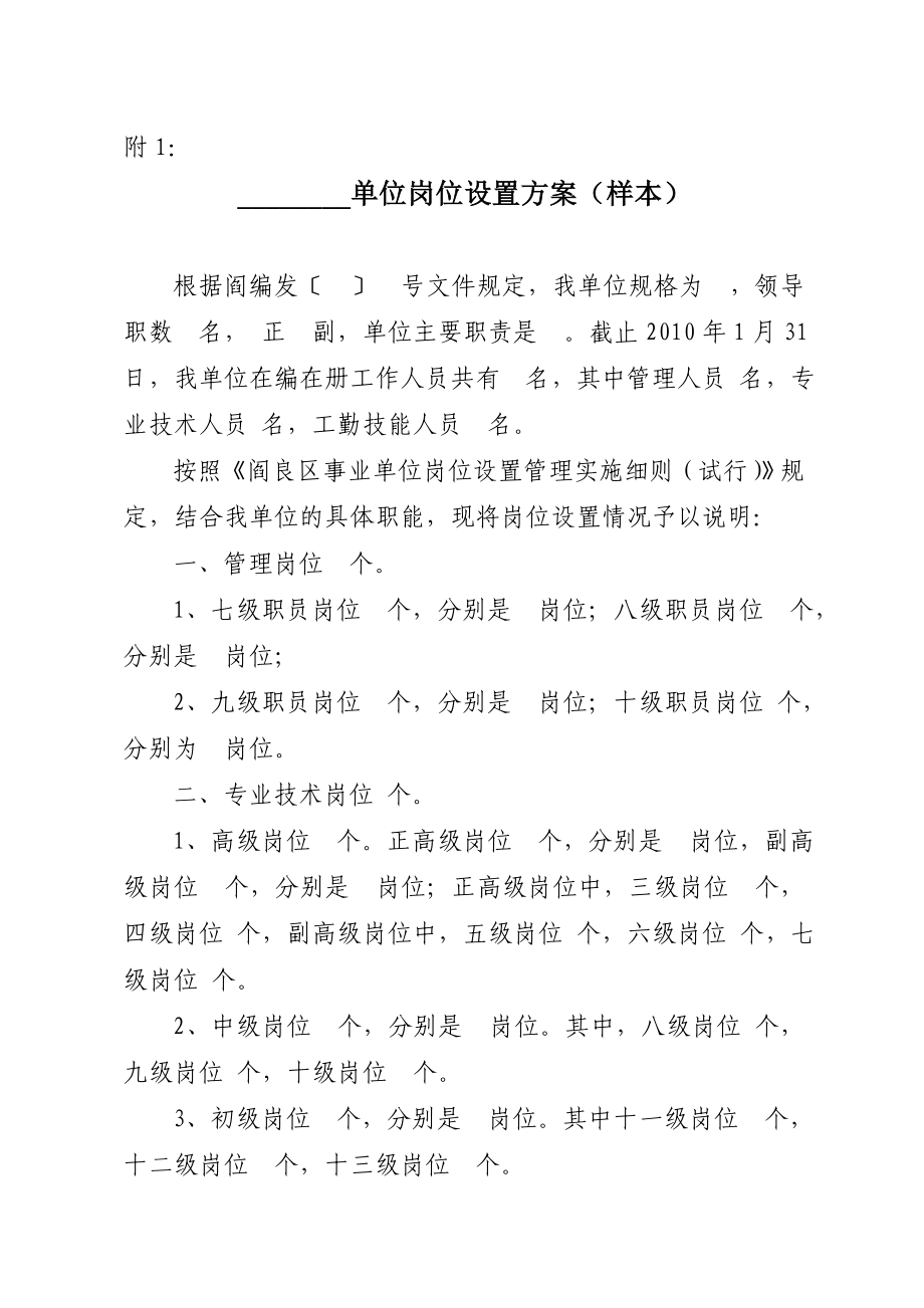 医院单位岗位设置方案.doc_第1页