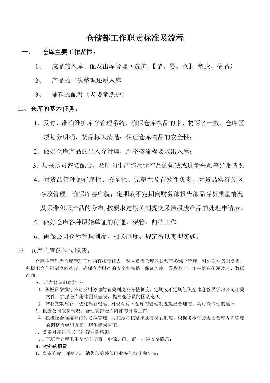 仓储部工作职责标准及流程新.doc_第1页