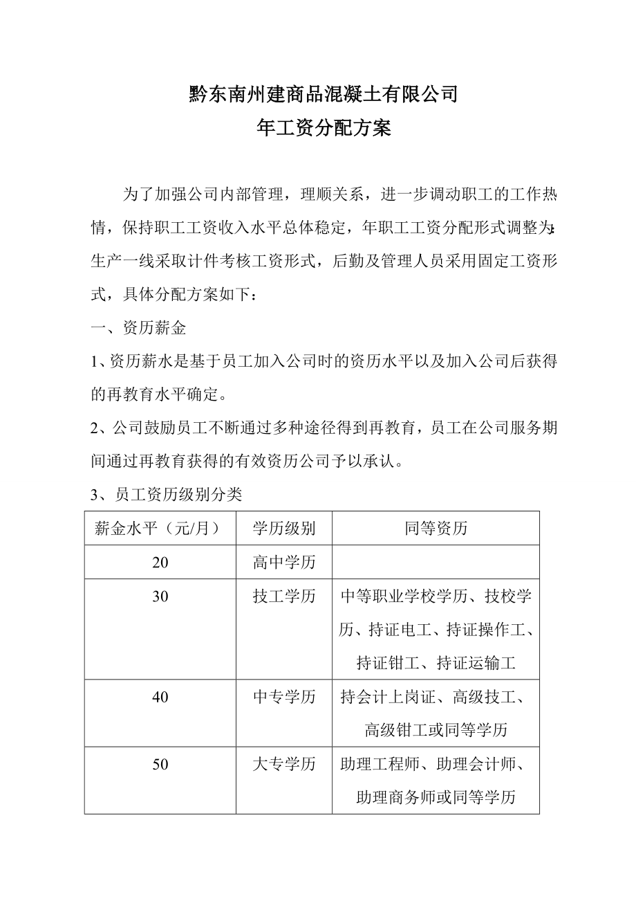 黔东南州建商品混凝土有限公司工资分配方案.doc_第1页