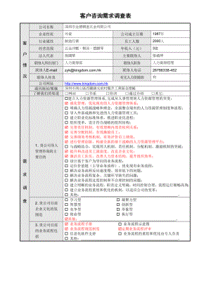 华盈恒信—金德精密—客户需求调查表.doc