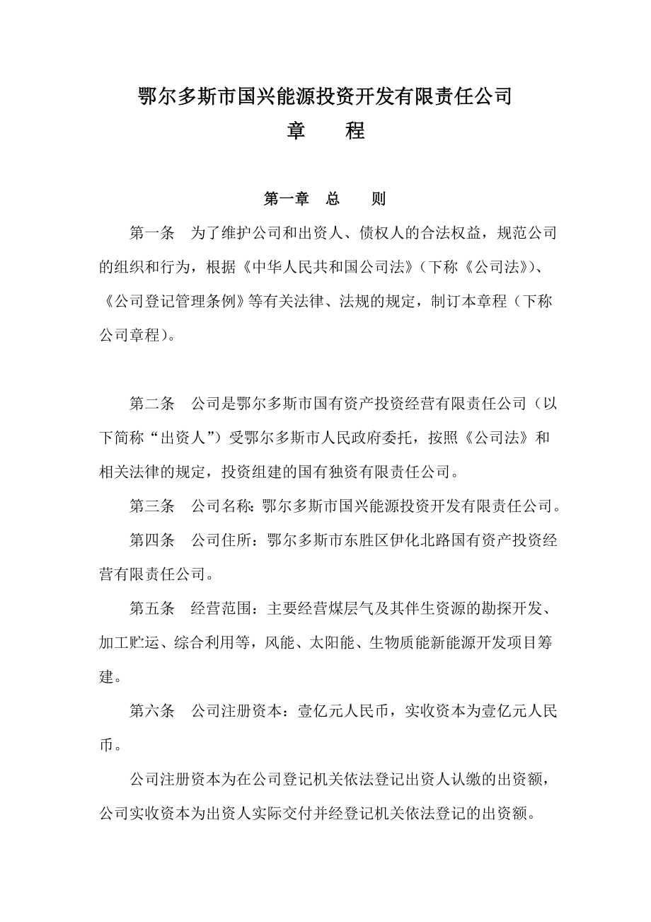 某某能源开发有限公司章程.doc_第1页