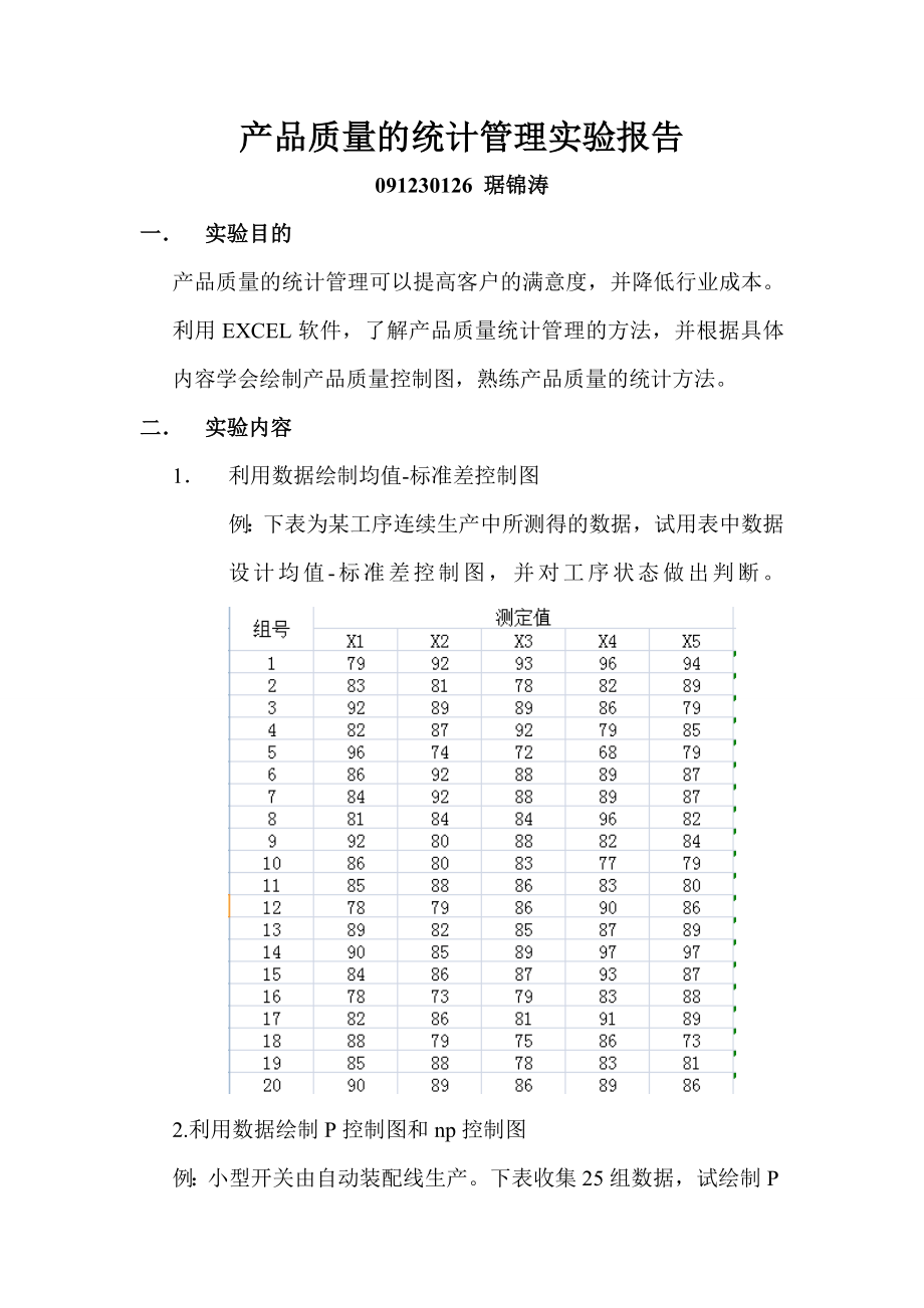 产品质量的统计管理实验报告.doc_第1页