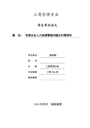 民营企业人力资源管理问题及对策研究论文.doc