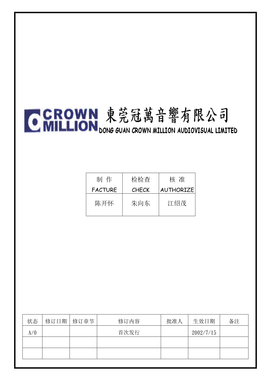 04428质量管理体系认证三级文件制度 表单WI095.doc_第1页