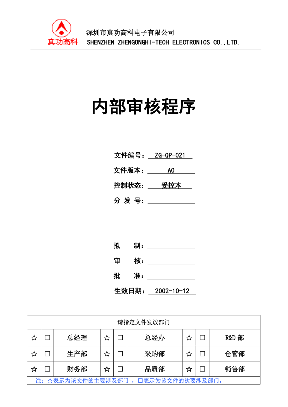 02964质量管理体系认证二级文件程序QP021内部审核程序.doc_第1页