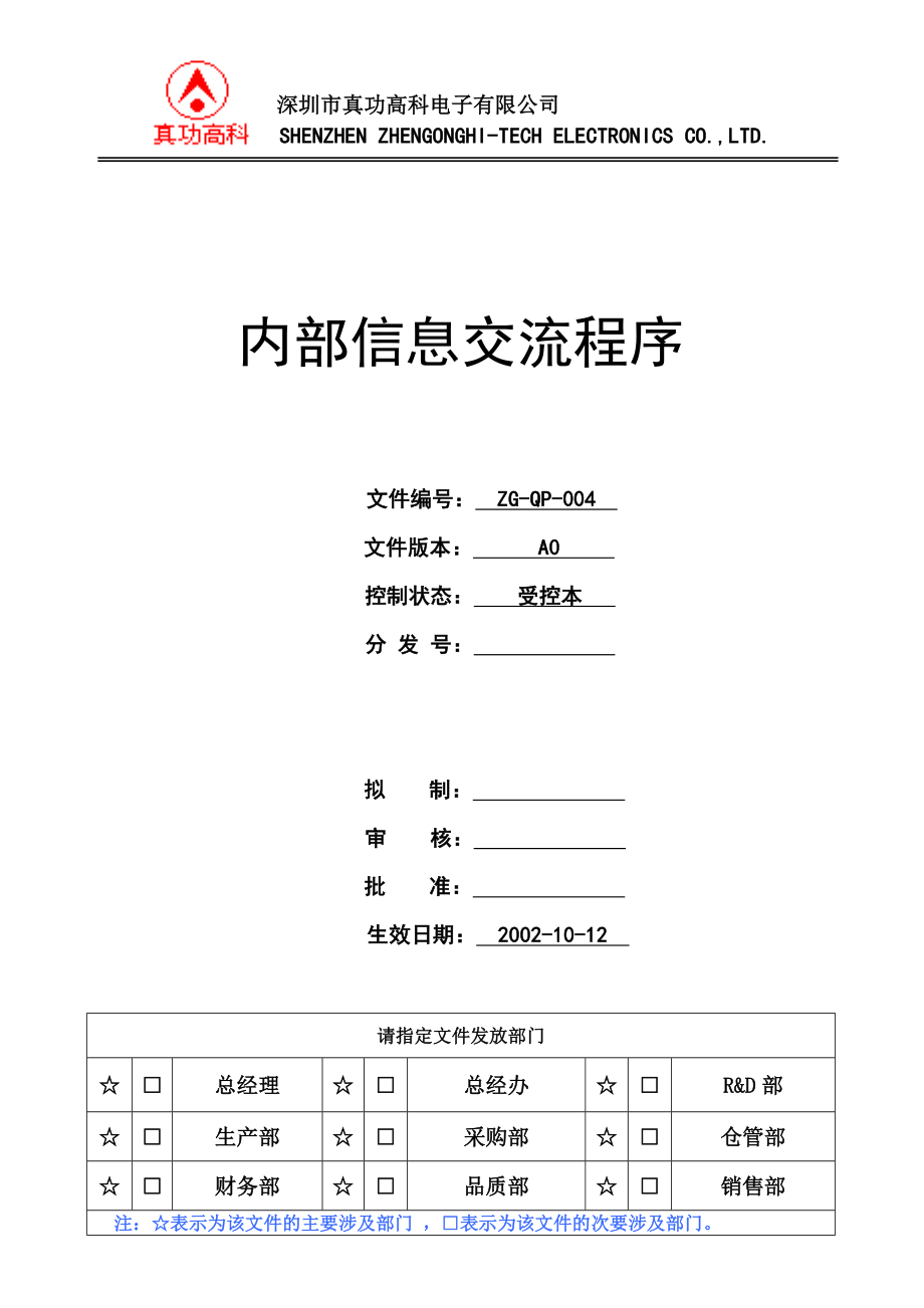 02947质量管理体系认证二级文件程序QP004内部信息.doc_第1页