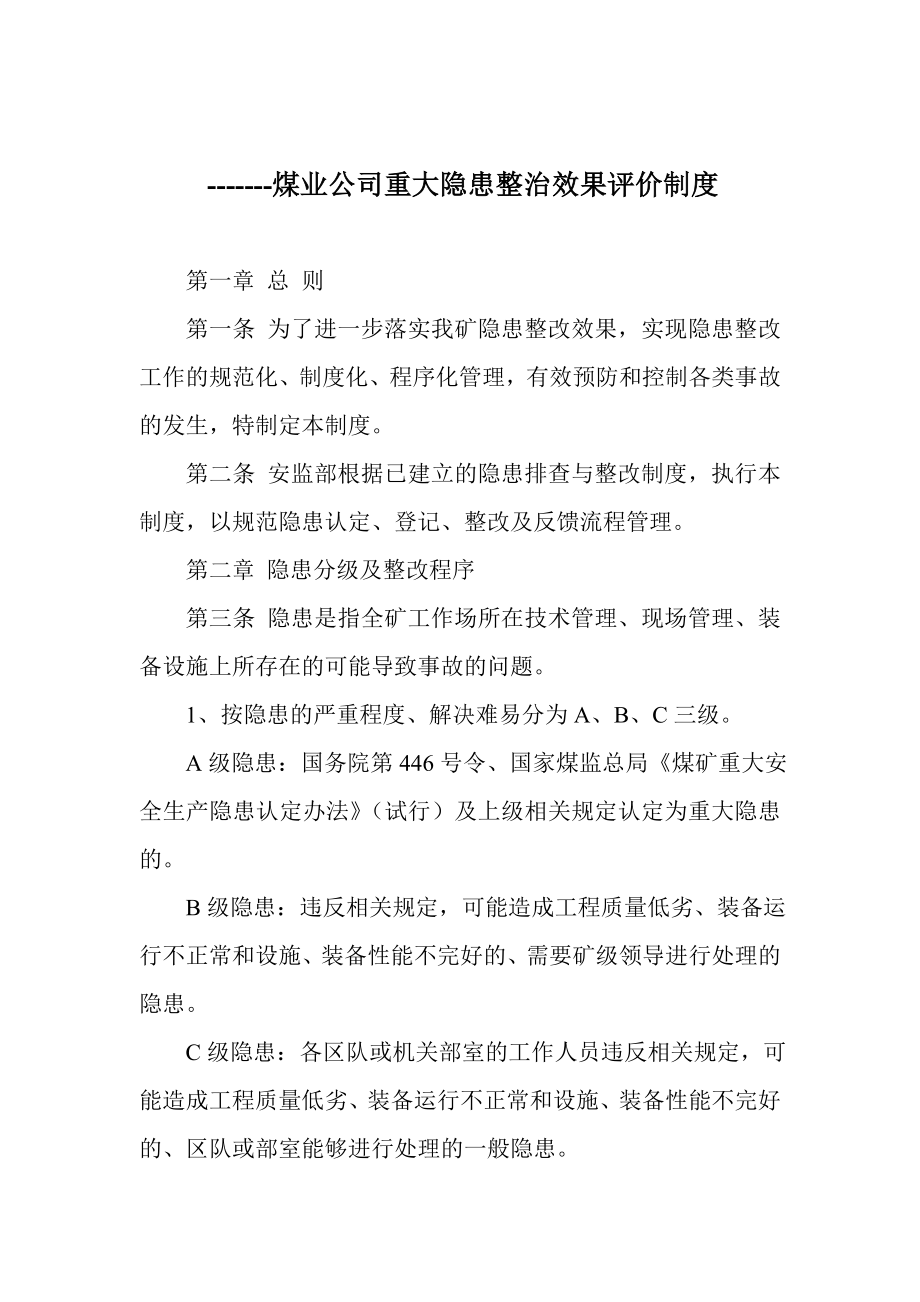 煤业公司重大隐患整治效果评价制度.doc_第1页