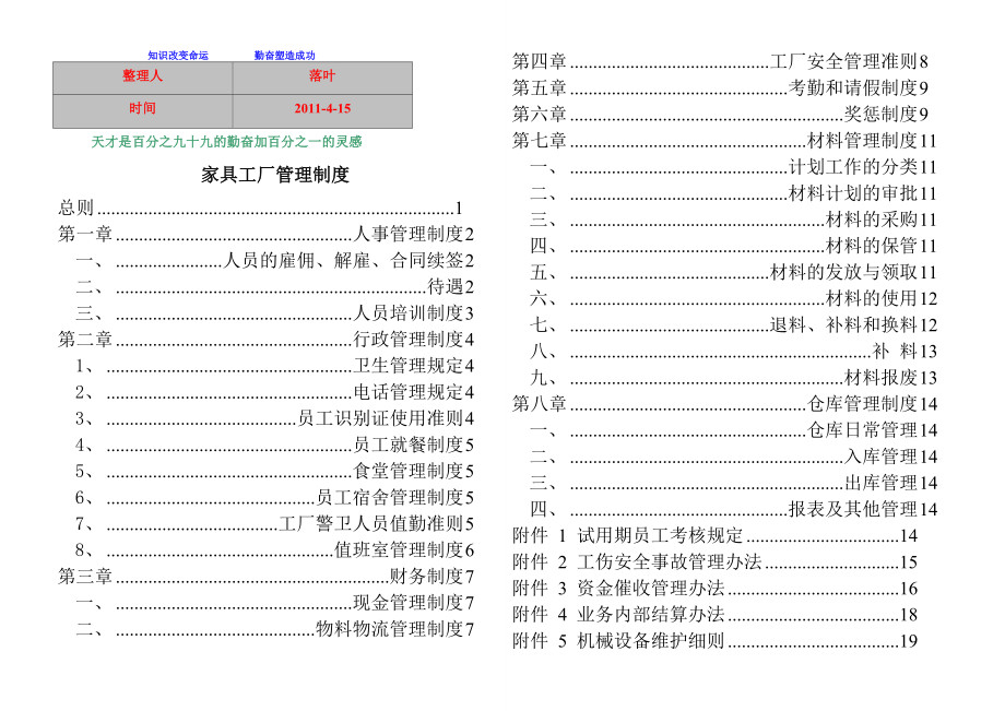 学习资料大全：家具厂管理制度.doc_第1页