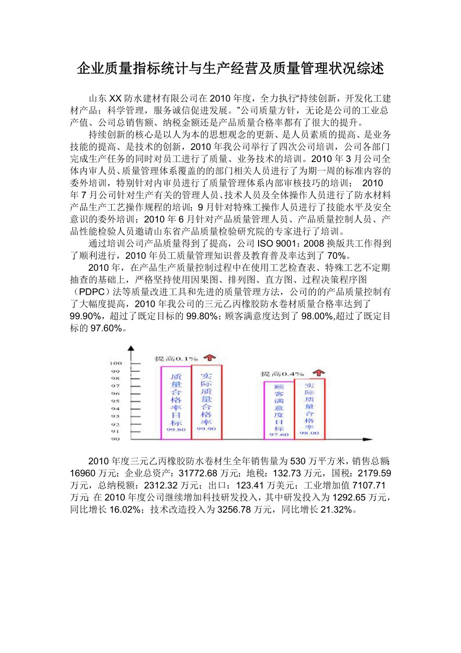 企业质量指标统计与生产经营及质量管理状况综述（建材类）.doc_第1页