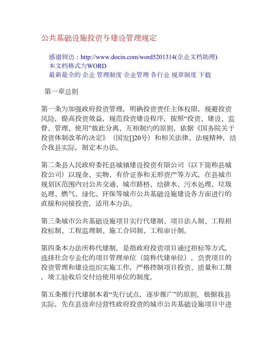 公共基础设施投资与建设管理规定[管理制度大全].doc_第1页