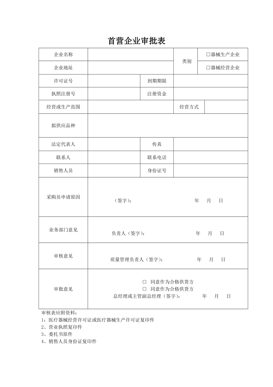 (最新)医疗器械经营企业质量管理全套表格.doc_第1页