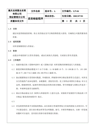 【龙湖地产ISO9001物管资料】LP04 进货检验程序.doc