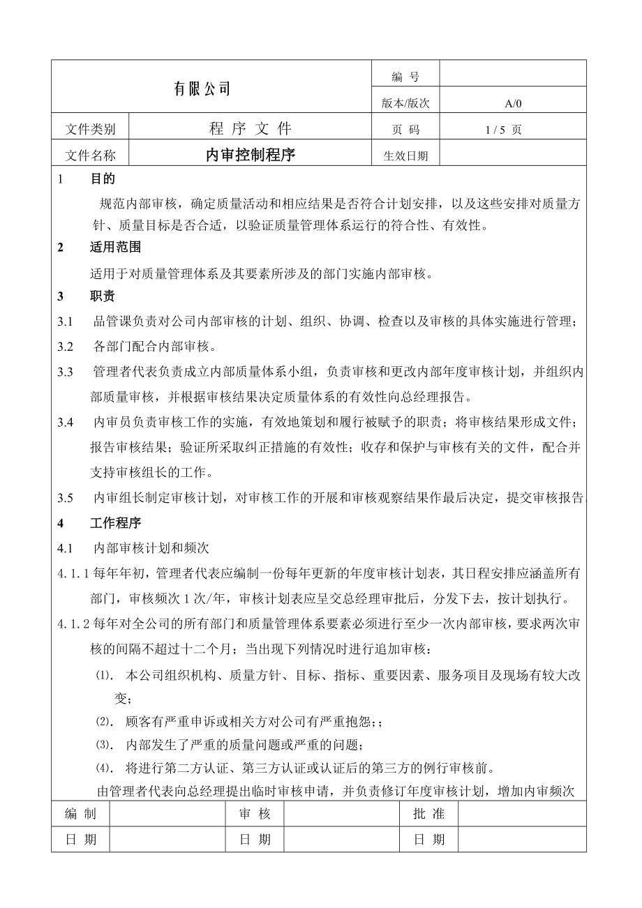 制造企业ISO9001程序流程图内审控制程序.doc_第1页