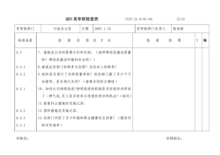 QEO一体化全套内审检查表.doc_第2页