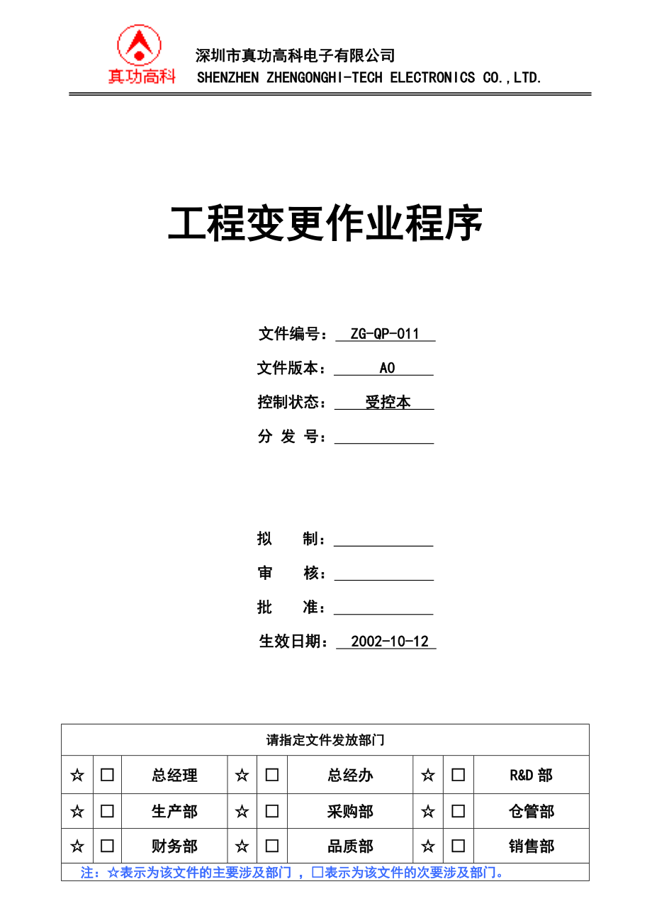 02954质量管理体系认证二级文件程序QP011工程变更作业程序.doc_第1页