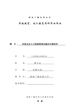 毕业论文民营企业人力资源管理问题及对策研究06517.doc