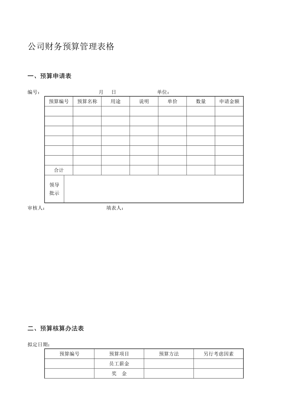 最新公司财务预算管理表格.doc_第1页