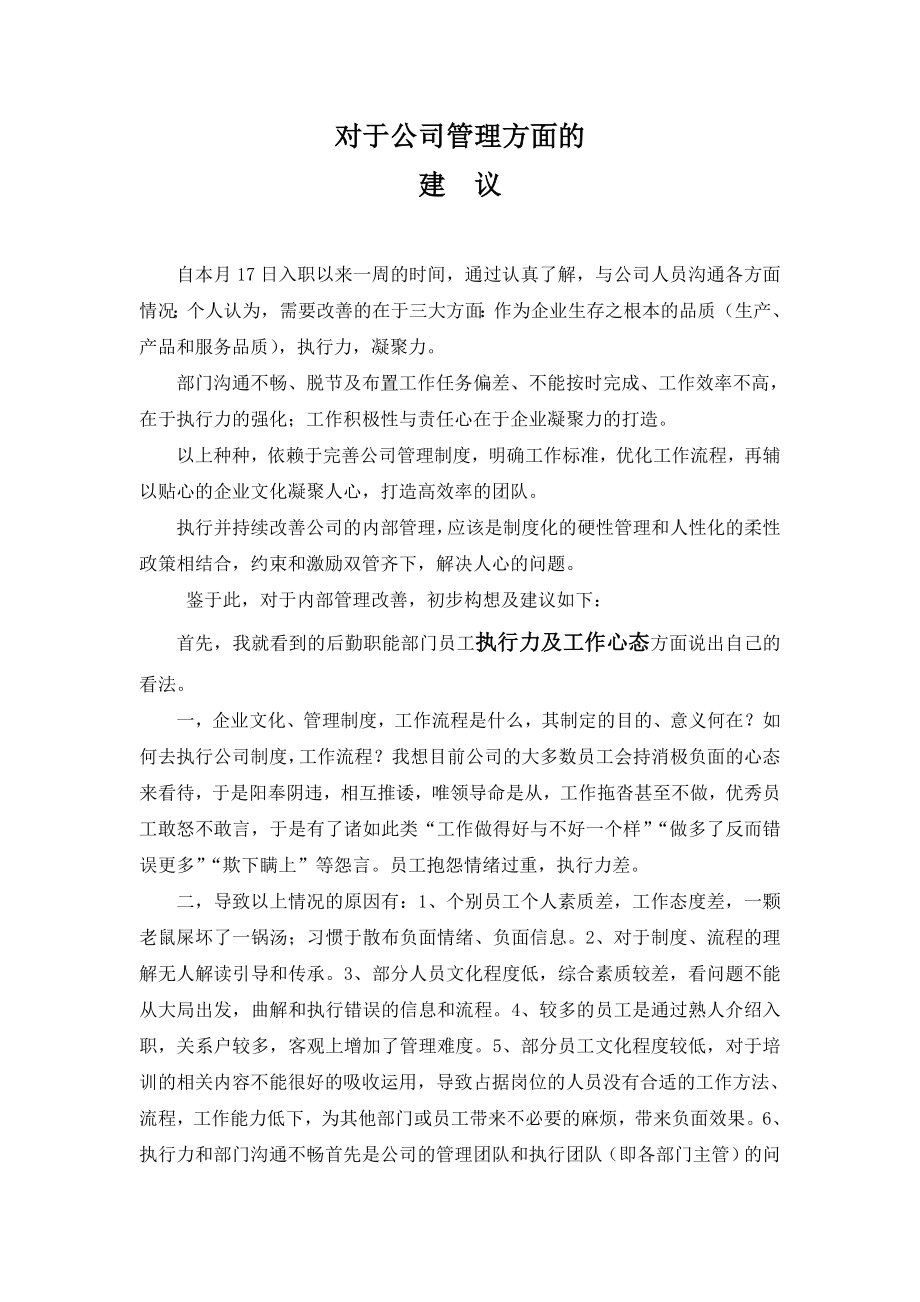 对于公司管理方面的建议.doc_第1页