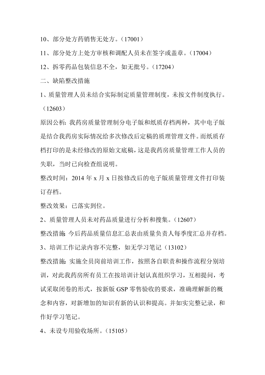 XXX大药房GSP认证现场检查缺陷项目整改报告（精品）.doc_第2页