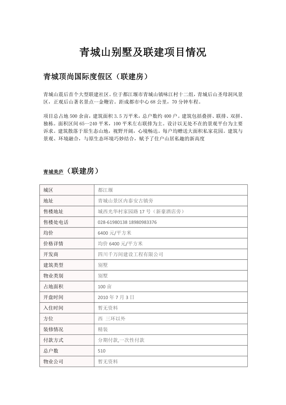 成都青城山、彭州、崇州别墅项目及联建项目资料.doc_第1页