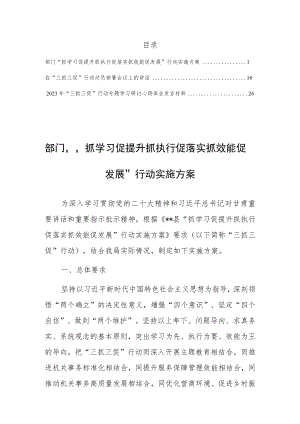 深入开展“抓学习促提升、抓执行促落实、抓效能促发展”三抓三促行动工作方案、讲话稿、研讨心得体会.docx