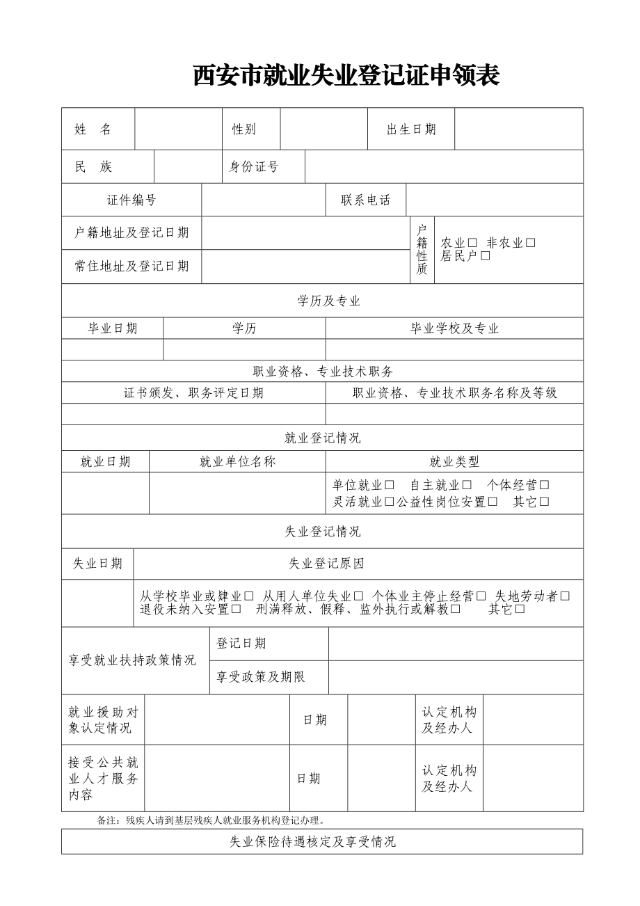 西安市就业失业登记证申领表.doc_第1页